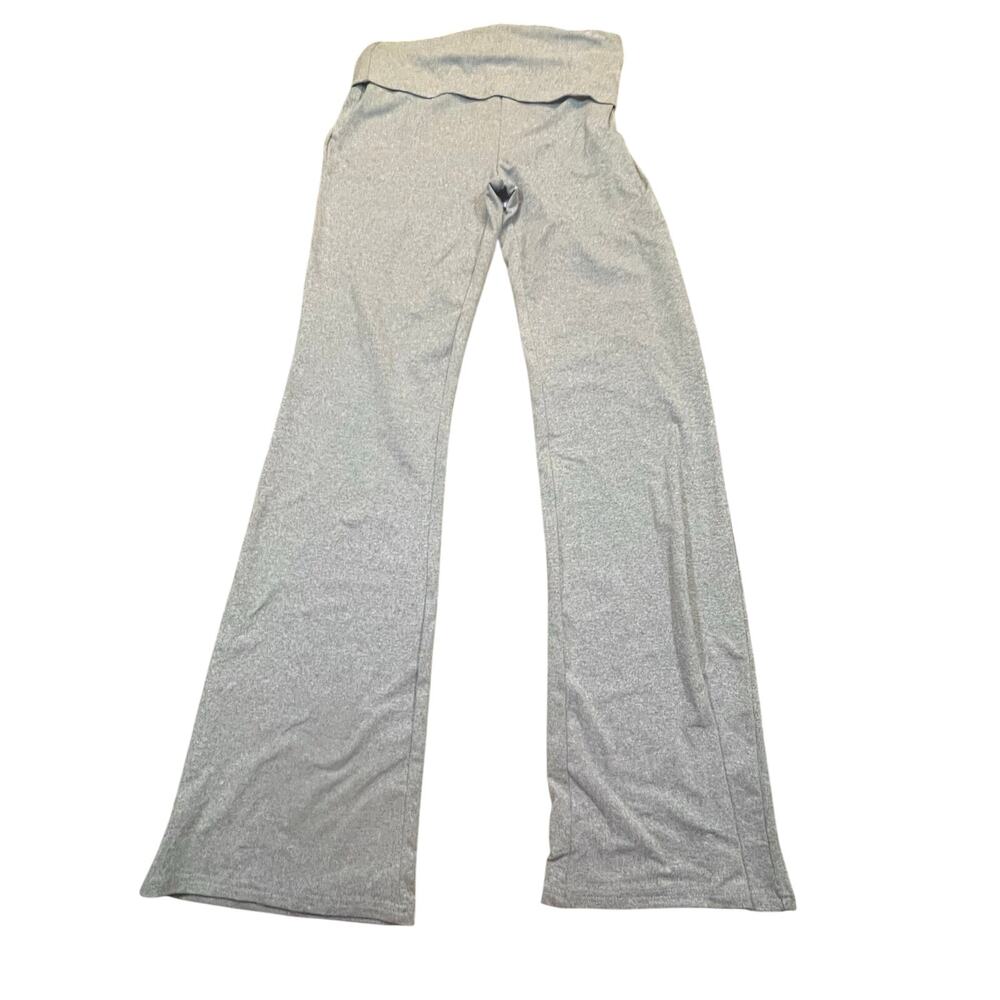 Fold Over Gray Flare Leg Yoga Pants Womens Medium High Waist Athleisure Stretch